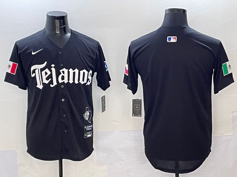 Men Texas Rangers Blank Black Five generations Joint Name 2025 Nike MLB Jersey style 1